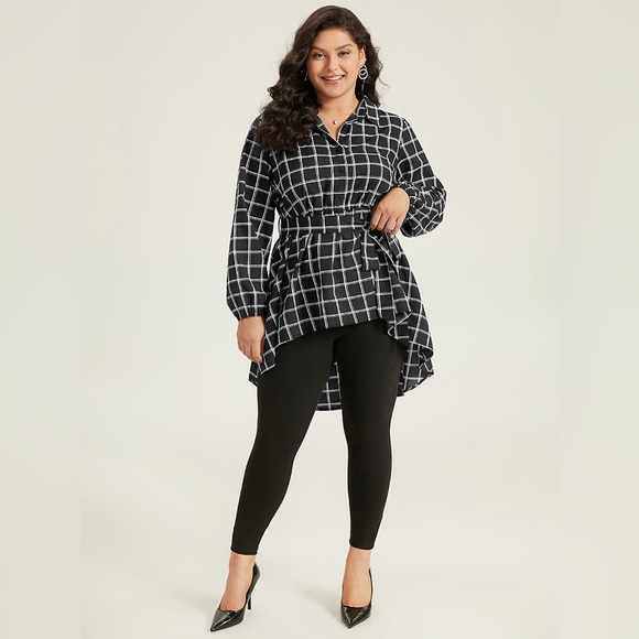 Size 18 - 20 2x Plaid Button Up Belted High Low Hem Blouse by BloomChic - Picture 4 of 8